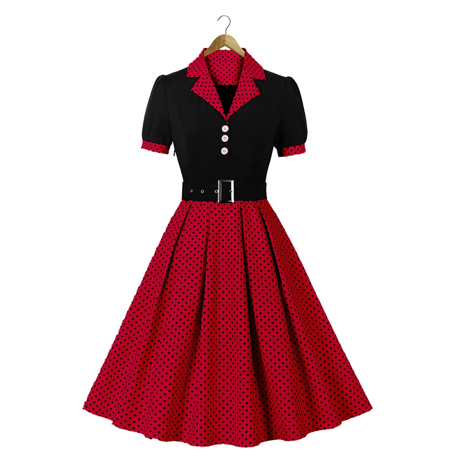 Women Vintage Cocktail Party Swing Costume 1950s Polka Dot Dress With Belt - Picture 11 of 41